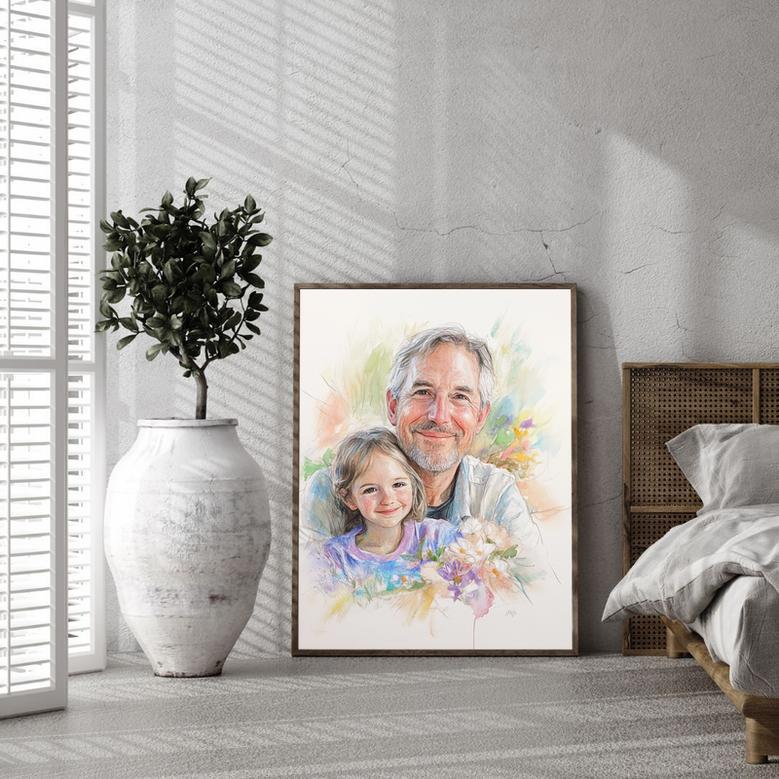 Grandpa Colorful Pencil Sketch Portrait – Unique Handcrafted Memory