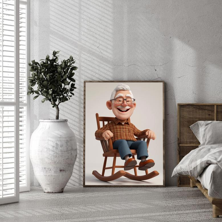 Grandpa 3D Cartoon Portrait – Fun Personalized Wall Art