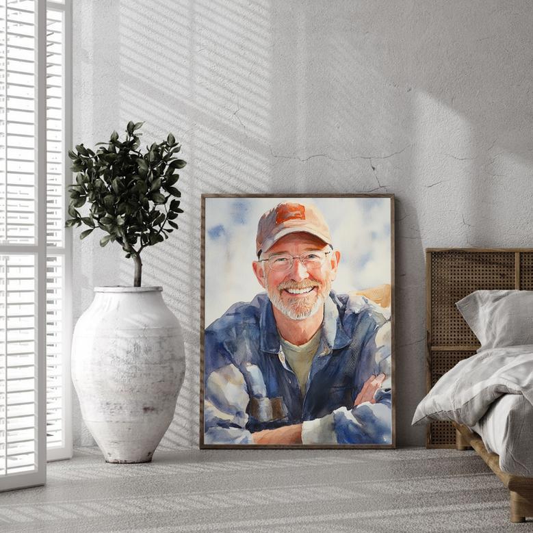 Grandpa Watercolor Portrait Unique Handcrafted Family Gift