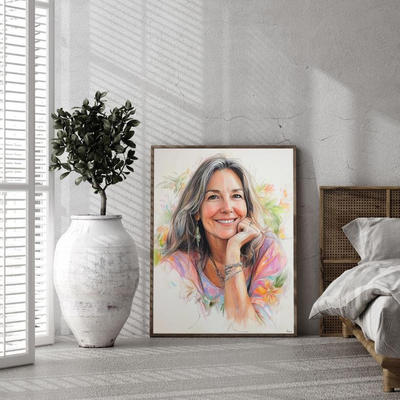 Mom Colorful Pencil Sketch Portrait – Artistic Handcrafted Keepsake