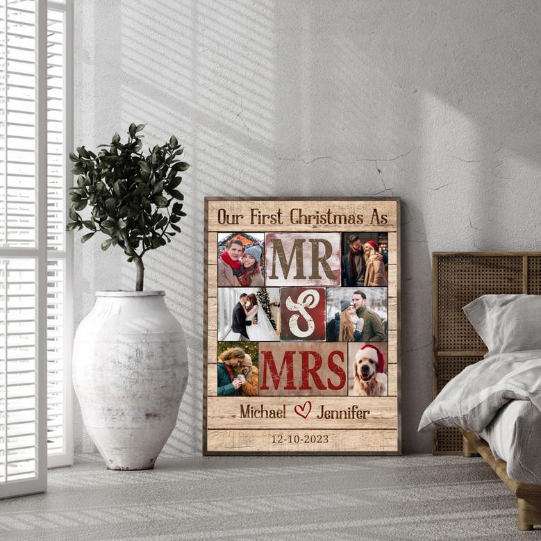 Our First Christmas As MR And MRs Custom Canvas Wall Art Gift For Newlywed