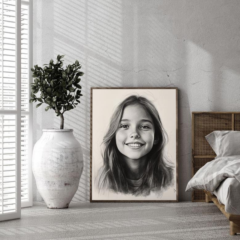 Sister Charcoal Portrait – Artistic Personalized Wall Art