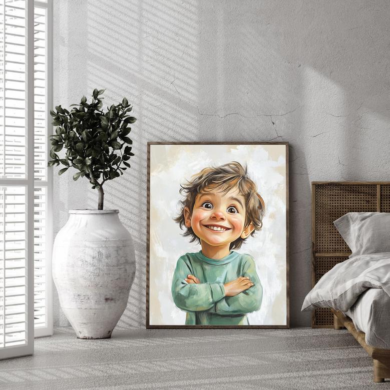 Son Caricature Portrait – Playful Custom Room Decor