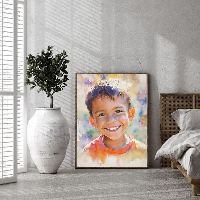 Son Watercolor Portrait – Beloved Hand-Painted Wall Art