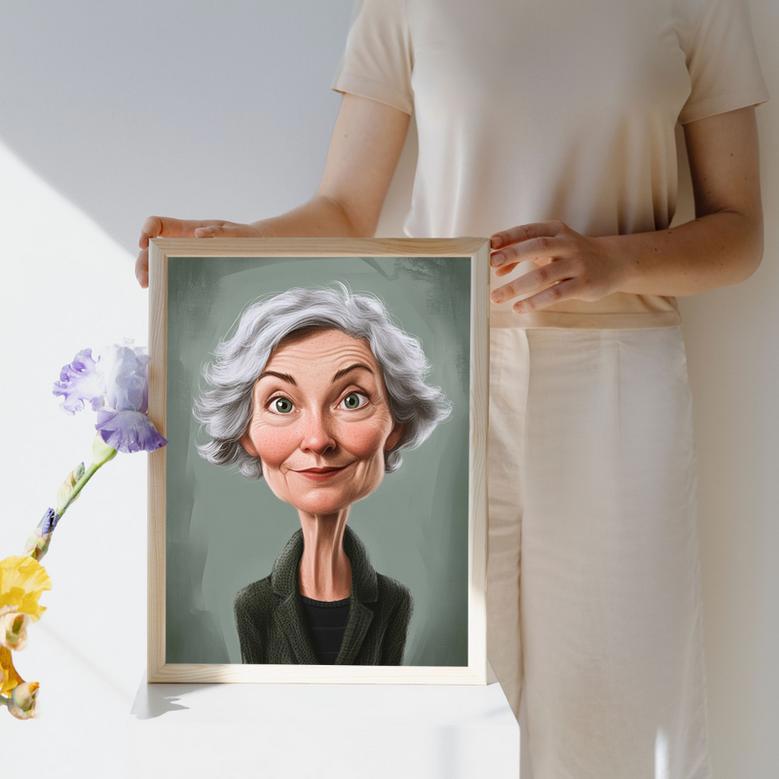 Aunt Caricature Portrait – Lighthearted Hand-Painted Wall Art