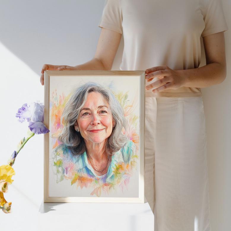 Aunt Colorful Pencil Sketch Portrait Lively Custom Family Art