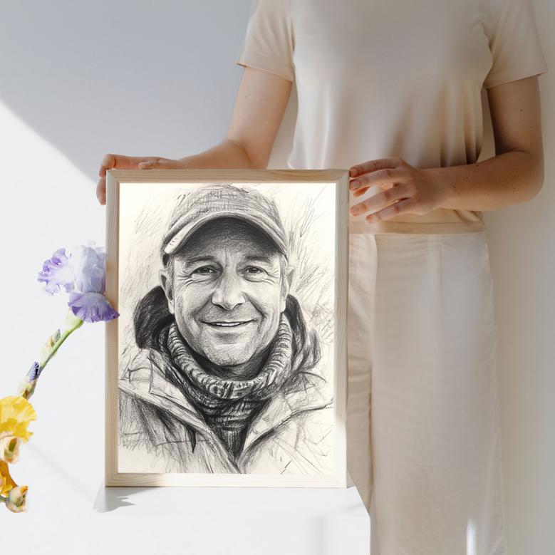 Dad Charcoal Portrait – Timeless Handcrafted Wall Art