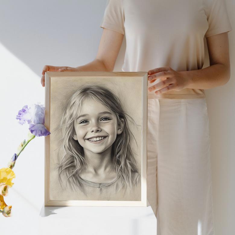 Daughter Charcoal Portrait – Beautiful Hand-Painted Keepsake