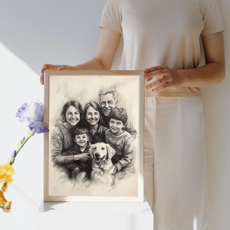 Family Charcoal Portrait – Timeless Custom Wall Decoration