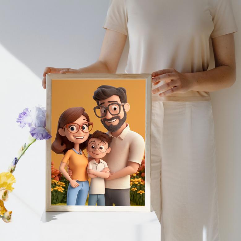 Family 3D Cartoon Portrait – Playful Custom Wall Display