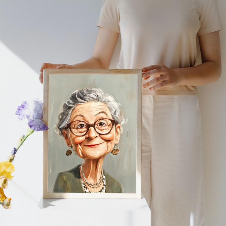 Grandma Caricature Portrait – Whimsical Family Keepsake