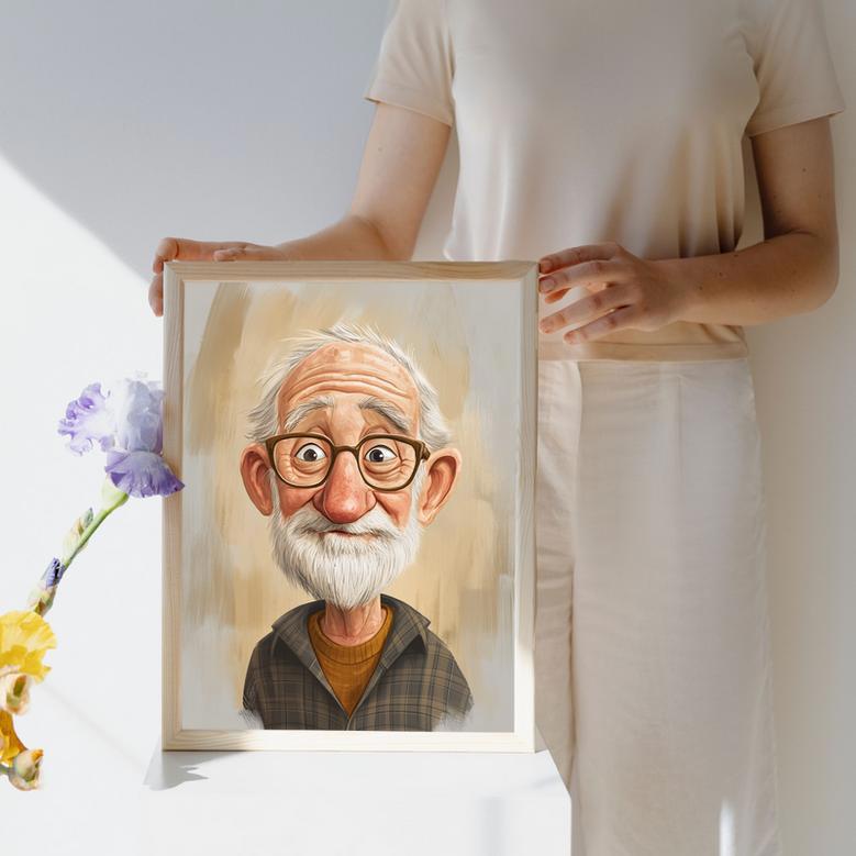 Grandpa Caricature Portrait – Unique Handcrafted Memory Art