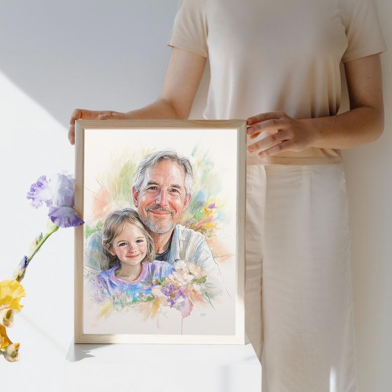 Grandpa Colorful Pencil Sketch Portrait – Unique Handcrafted Memory