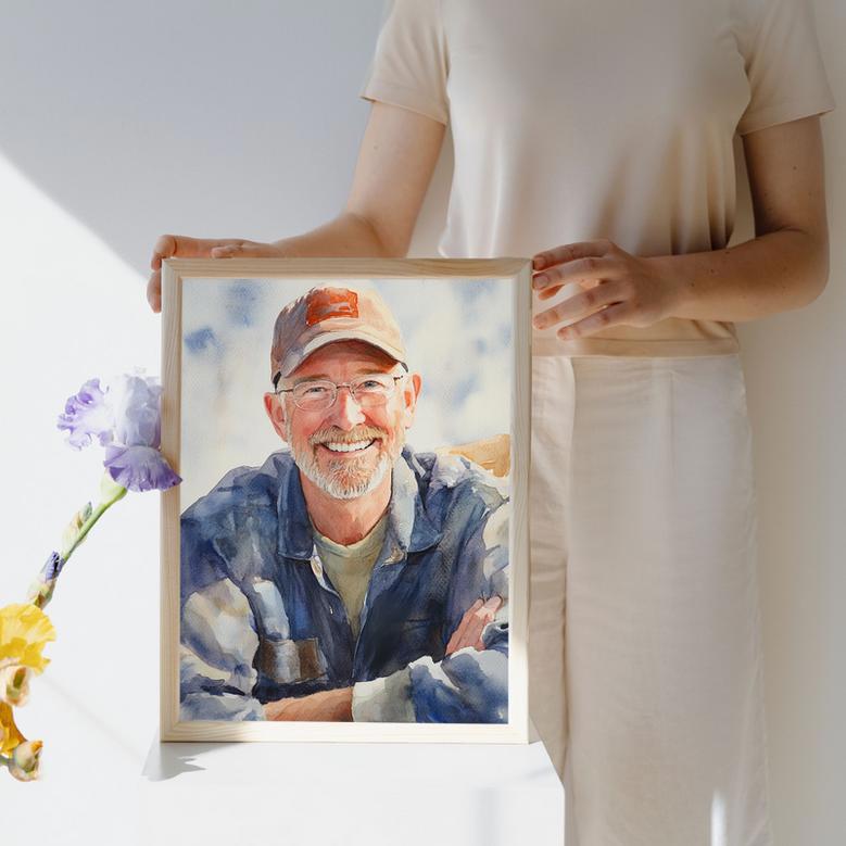 Grandpa Watercolor Portrait Unique Handcrafted Family Gift