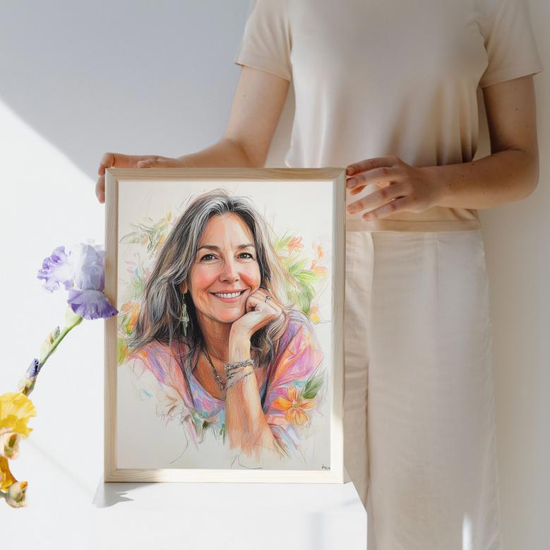 Mom Colorful Pencil Sketch Portrait – Artistic Handcrafted Keepsake