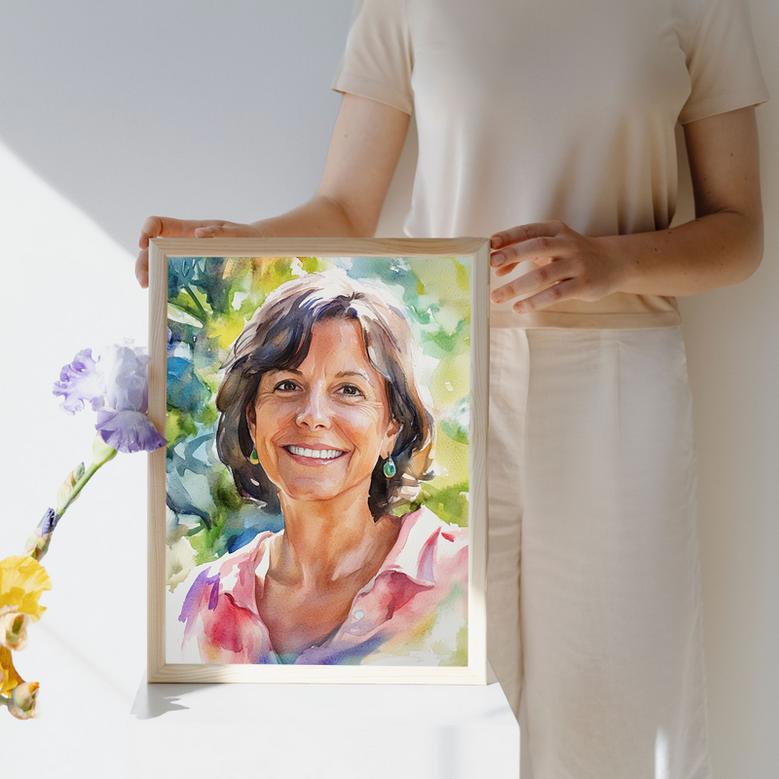 Mom Watercolor Portrait – Heartfelt Hand-Painted Wall Art for Mom