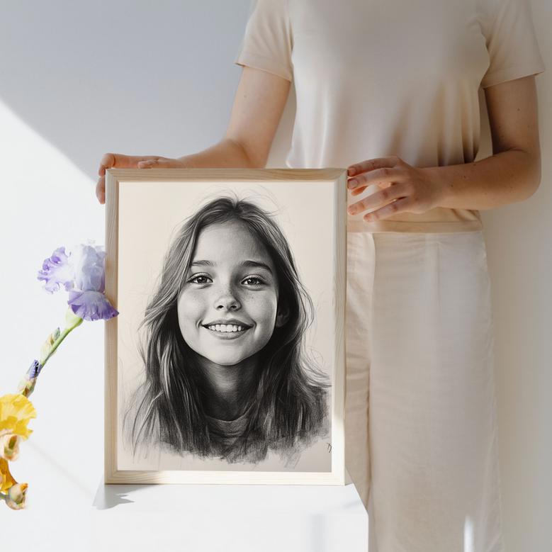 Sister Charcoal Portrait – Artistic Personalized Wall Art