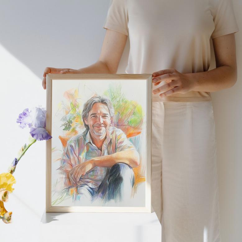 Uncle Colorful Pencil Sketch Portrait – Playful Personalized Wall Display