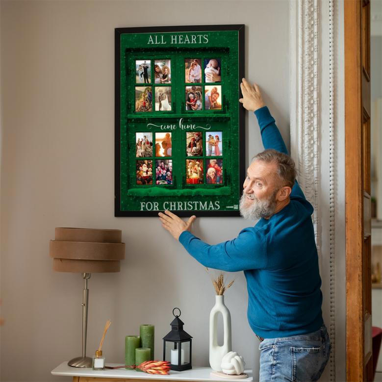 All Heart Come Home For Christmas Custom Photo Canvas Green Christmas Windown