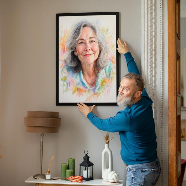 Aunt Colorful Pencil Sketch Portrait Lively Custom Family Art