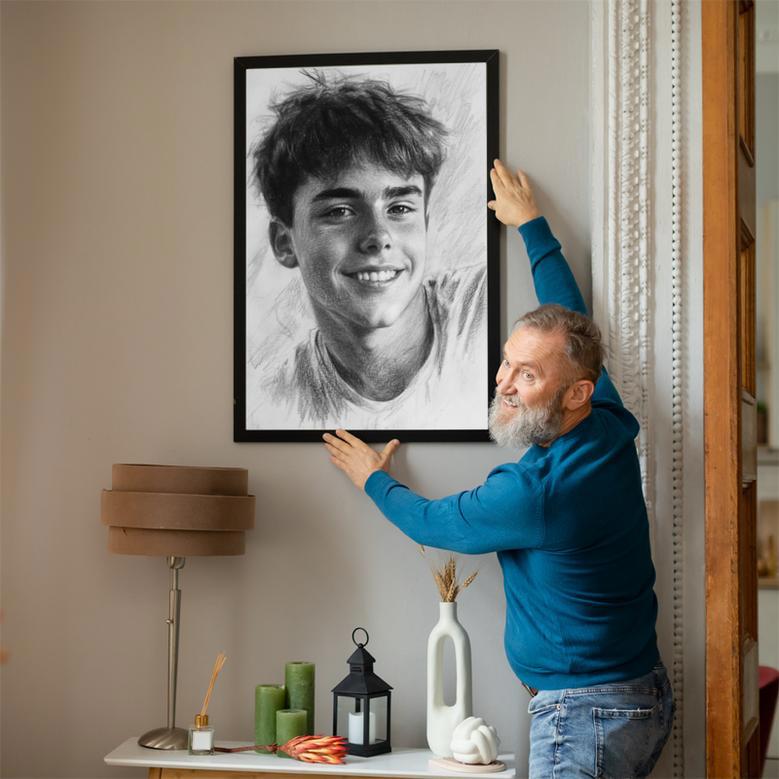 Brother Charcoal Portrait – Classic Hand-Painted Family Gift