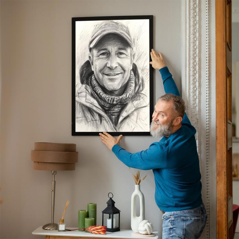 Dad Charcoal Portrait – Timeless Handcrafted Wall Art