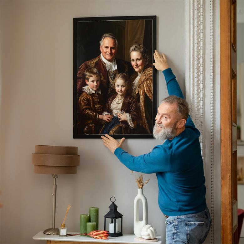 Family Regal Portrait – Majestic Hand-Painted Wall Decoration