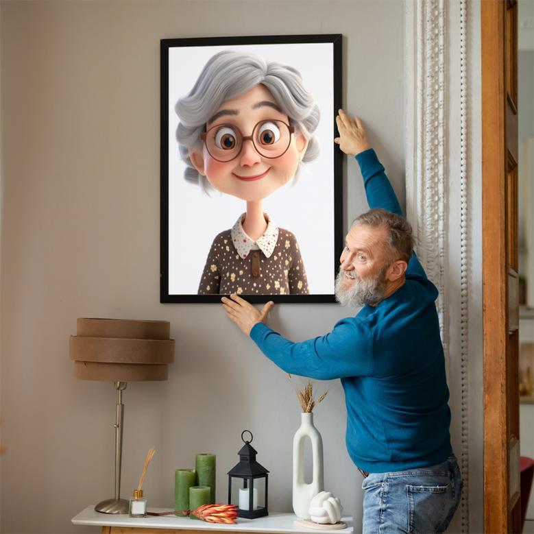 Grandma 3D Cartoon Portrait – Unique And Playful Wall Art