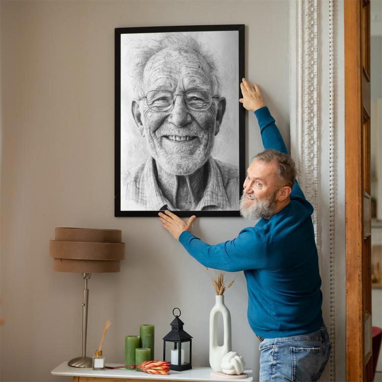 Grandpa Charcoal Portrait – Meaningful Handcrafted Memory Gift