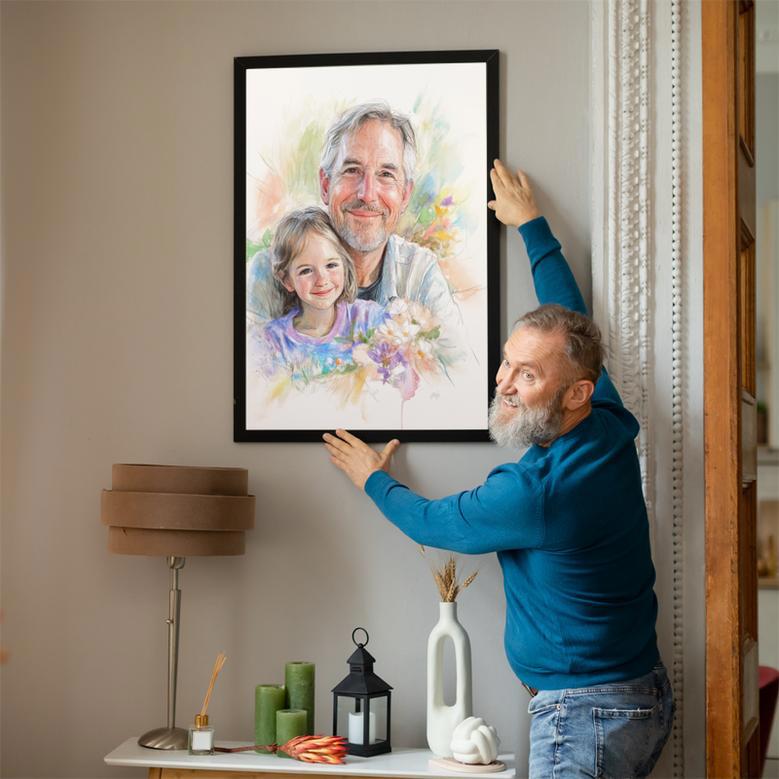 Grandpa Colorful Pencil Sketch Portrait – Unique Handcrafted Memory