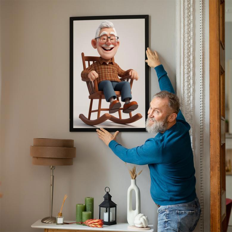 Grandpa 3D Cartoon Portrait – Fun Personalized Wall Art