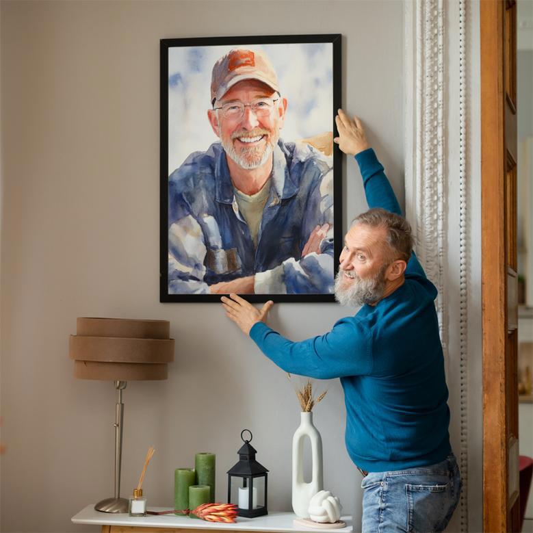 Grandpa Watercolor Portrait Unique Handcrafted Family Gift