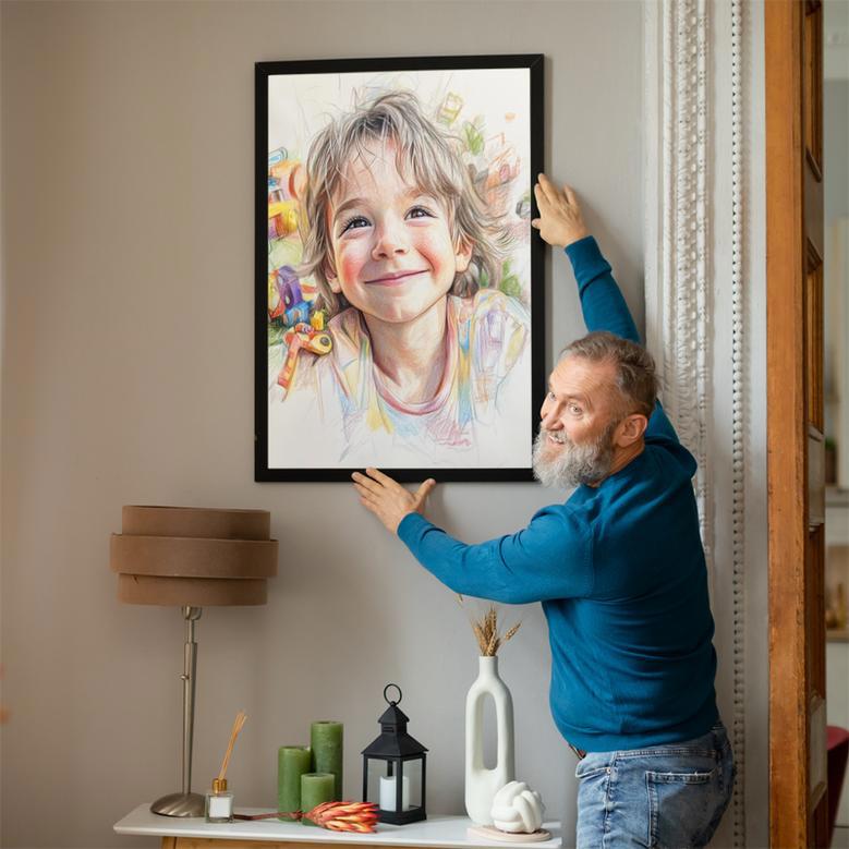 Son Colorful Pencil Sketch Portrait Fun And Playful Custom Art