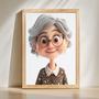 Grandma 3D Cartoon Portrait – Unique And Playful Wall Art