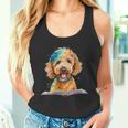 Donna Goldendoodle Lettura Libro Cane Animali Stampa Con Collo A Canotta