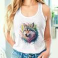 Wolf Herren Damen Bunt Aquarell Wolf Tank Top