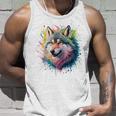 Wolf Herren Damen Bunt Aquarell Wolf Tank Top Geschenke für Ihn