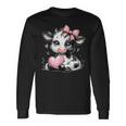 Awesome Black & White Cow Holding Heart Pink Coquette Bow Long Sleeve T-Shirt Gifts ideas