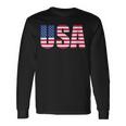 Donna Usa Flag Stati Uniti D'america Lettering Con Bandiera Con Collo A Maglietta a maniche lunghe Ideas de regalos