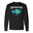 Kazakh Flag And Map Kazakhstan Coordinates Langarmshirts Geschenkideen