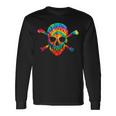 Skull Crossbones Skeleton Colorful Graphic Tie Dye Long Sleeve T-Shirt Gifts ideas