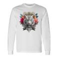 Tigre Flores Ojos Azules Animal Print Arte Tigre Camiseta de manga larga Ideas de regalos