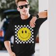 Amarilla De Los Años 70 Con Cara Sonriente A Cuadros Camiseta de manga larga Regalos para él