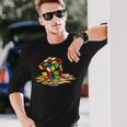 Cubo Di Fusione Divertente Retrò Gioco Rubik Puzzle Nerd Geek Regalo Maglietta a maniche lunghe Regalos para él