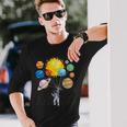 Divertido Astronauta Globo Espacial Planetas Ciencia Sistema Solar Camiseta de manga larga Regalos para él