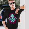 Donna Trippy We Come In Peace Sci Fi Humor Et Ufo Alien Lover Con Collo A Maglietta a maniche lunghe Regalos para él