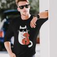 Gato Gracioso Con Gafas De Sol De Músico Contrabajo Camiseta de manga larga Regalos para él