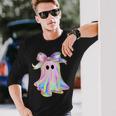 Holo Coquette Bow Cute Ghost Halloween Spooky Season Long Sleeve T-Shirt Gifts for Him