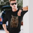 Meme Gatto Triste Popolare Internet Meme Cat Day Natale Maglietta a maniche lunghe Regalos para él