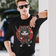 Ninja Arte Japonés Gato Samurai Gatito Kawaii Camiseta de manga larga Regalos para él